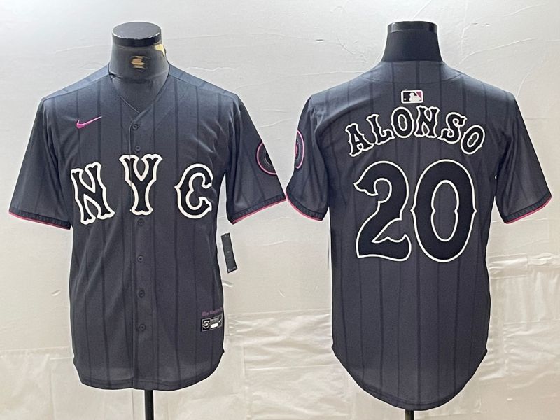 Men New York Mets #20 Alonso Black City Edition 2024 Nike MLB Jersey style 1